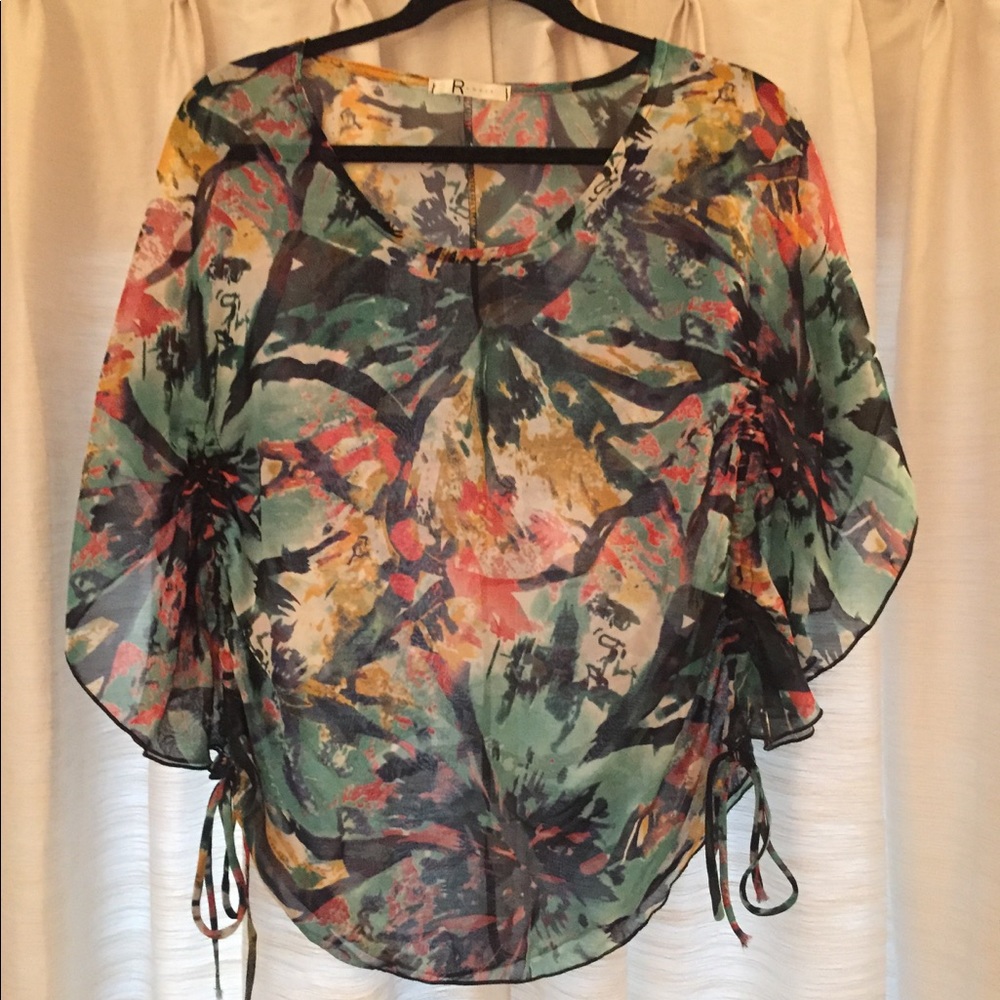 Sheer Floral Blouse with Cinched Sides